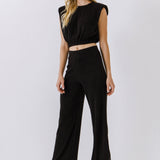 Pleated Shoulder Pad Top