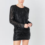 Ruched Sequin Mini Dress