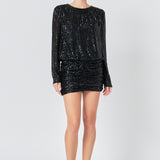 Ruched Sequin Mini Dress