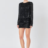 Ruched Sequin Mini Dress