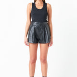 Faux Leather Shorts with Pleated Detail
