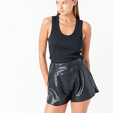 Faux Leather Shorts with Pleated Detail