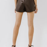 Faux Leather Shorts with Pleated Detail