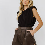 Faux Leather Shorts with Pleated Detail