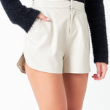 Faux Leather Shorts with Pleated Detail