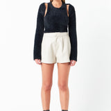 Faux Leather Shorts with Pleated Detail