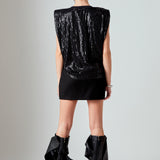 Sequin Shoulder Pad Top