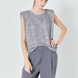 Sequin Shoulder Pad Top - Final Sale