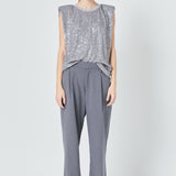 Sequin Shoulder Pad Top - Final Sale