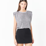Sequin Shoulder Pad Top