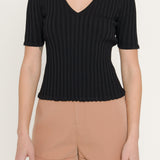 Ribbed Short Sleeve Knit Top