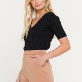 Ribbed Short Sleeve Knit Top