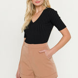 Ribbed Short Sleeve Knit Top