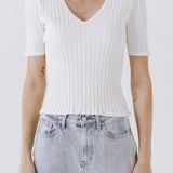 Ribbed Short Sleeve Knit Top