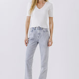 Ribbed Short Sleeve Knit Top