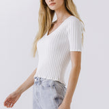 Ribbed Short Sleeve Knit Top