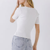 Ribbed Short Sleeve Knit Top