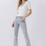 Ribbed Short Sleeve Knit Top