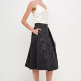Metallic Jacquard Flare Midi Skirt