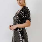 ENDLESS ROSE - Short Sleeve Sequin Romper - ROMPERS available at Objectrare
