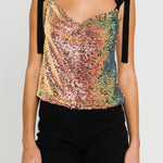 ENDLESS ROSE - Orora Sequins Ribbon Tied Top - TOPS available at Objectrare