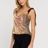 ENDLESS ROSE - Orora Sequins Ribbon Tied Top - TOPS available at Objectrare