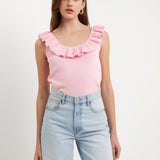 Ruffle Neck Knit Top