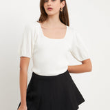 Knit Square Neck Puff Top