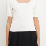 Knit Square Neck Puff Top