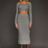 High-Waisted Knit Midi Skirt