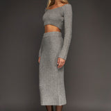 High-Waisted Knit Midi Skirt