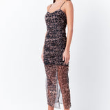 ENDLESS ROSE-Ruched Mesh Asymmetrical Midi Dress-DRESSES available at Objectrare