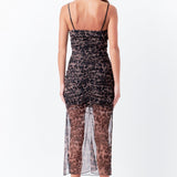 ENDLESS ROSE-Ruched Mesh Asymmetrical Midi Dress-DRESSES available at Objectrare
