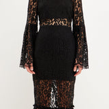 Long-Sleeved Lace Midi Dress