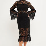 Long-Sleeved Lace Midi Dress