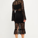Long-Sleeved Lace Midi Dress