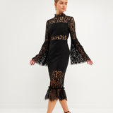 Long-Sleeved Lace Midi Dress