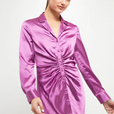 Satin Ruched Long-Sleeve Mini Dress