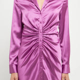 Satin Ruched Long-Sleeve Mini Dress