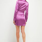 Satin Ruched Long-Sleeve Mini Dress