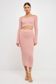 High-Waisted Knit Midi Skirt