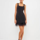 Feather Trim Mini Dress