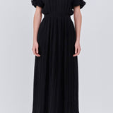 Chiffon Plisse Back Cutout Maxi Dress
