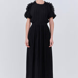 Chiffon Plisse Back Cutout Maxi Dress