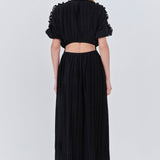 Chiffon Plisse Back Cutout Maxi Dress