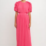 Chiffon Plisse Back Cutout Maxi Dress