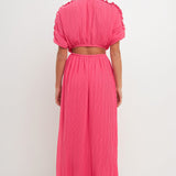 Chiffon Plisse Back Cutout Maxi Dress