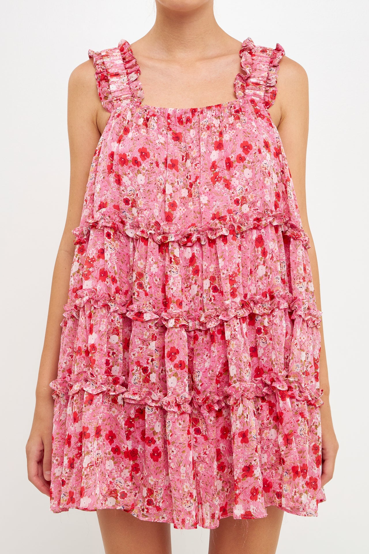 Floral Chiffon Flounce Mini Dress