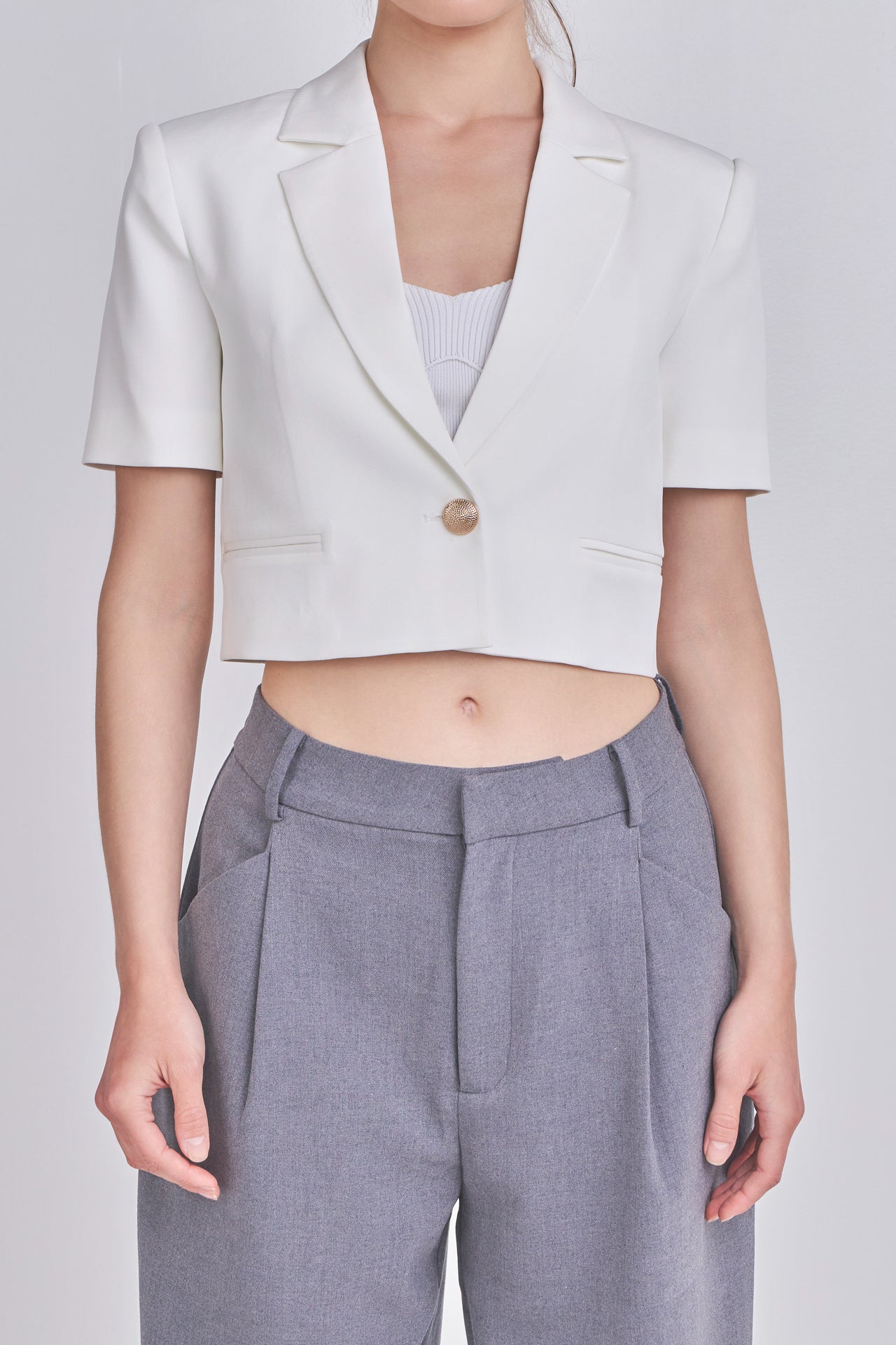 ENDLESS ROSE-Cropped Short Sleeve Blazer-BLAZERS available at Objectrare
