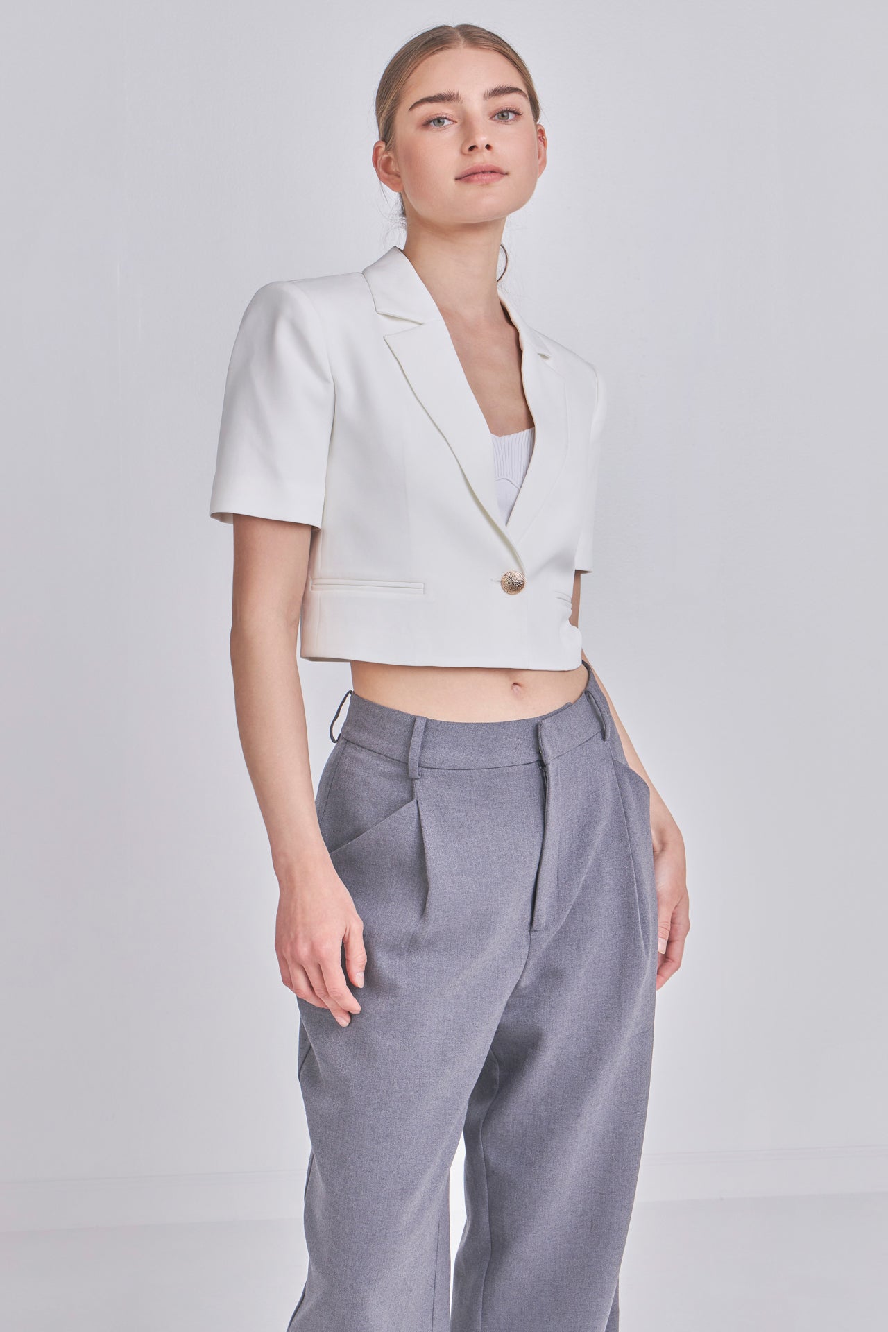 ENDLESS ROSE-Cropped Short Sleeve Blazer-BLAZERS available at Objectrare